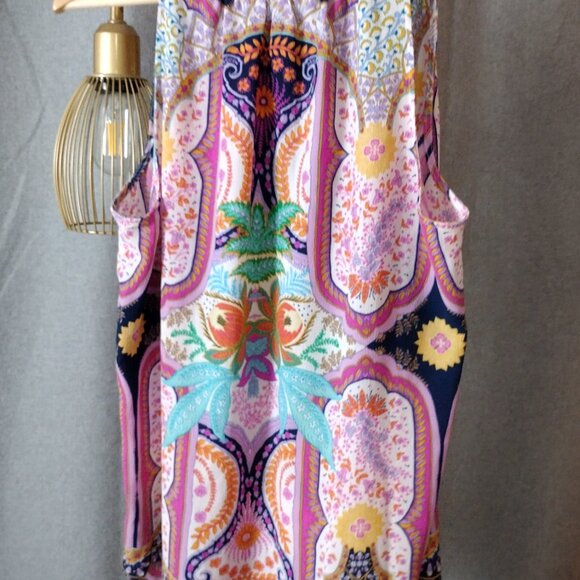 Rose + Olive Boho Paisley Sleeveless Top Large Colorful Tunic Tank - Picture 10 of 10